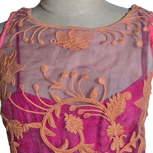 Yoana Baraschi Anthropologie Sheer Pink and Orange Mini Dress - Picture 2 of 6